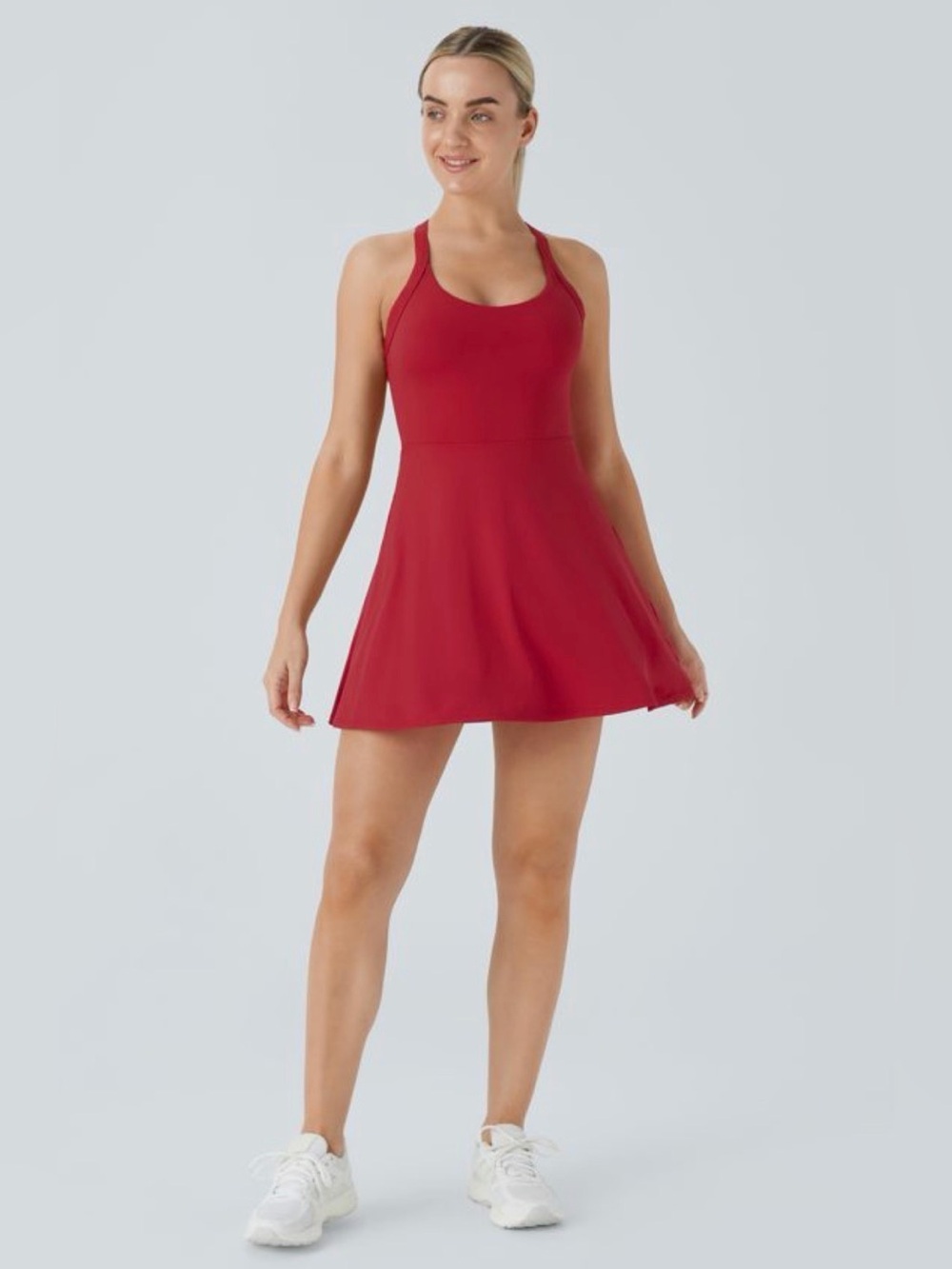 HALARA Red Backless Skater Dress